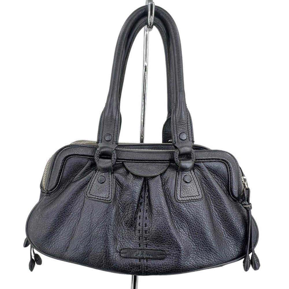 Cole Haan Village Triple Zip Satchel Handbag Pewter Leather